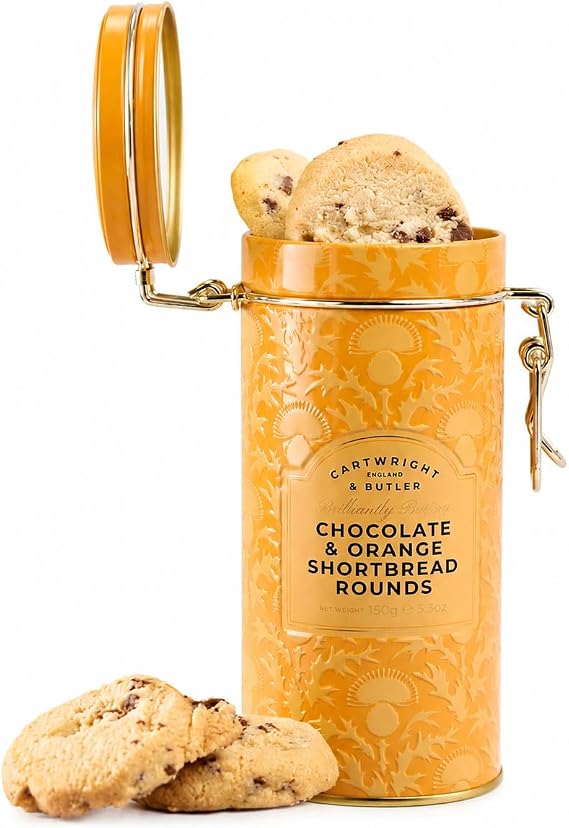Cartwright & Butler Chocolate & Orange Shortbread Rounds, Buttery Shortbread Biscuits with Milk Chocolate Chunks & Orange Pieces, Premium Sweet Biscuits for Tea, Coffee & Gifting, 150g