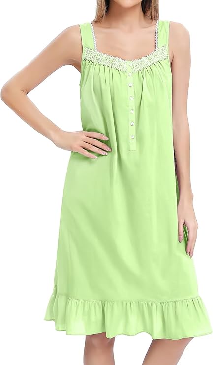 FMIRREO Cotton Nightgown for Women Sleeveless Comfy Sleepdress Lightweight Sleepwear Nightdress Cotton House Dress