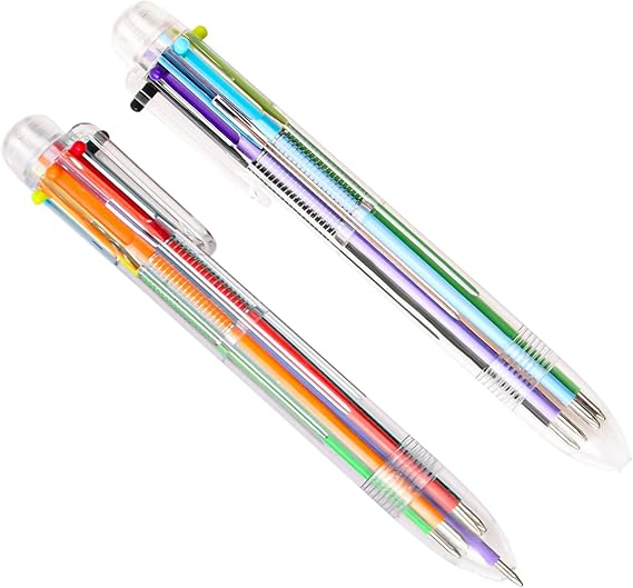 8 Pcs 6-in-1 Multicolor Ballpoint Pens 0.5mm Retractable Ballpoint Pens Multicolor Ink Pens Transparent Barrel Ballpoint Pen for Office School Supplies Students Gift(6 Colors)