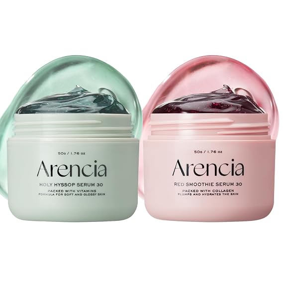 Arencia Overnight Face Mask Serum Duo [Glow Hyssop + Red Collagen ] for Glass Skin, Korean skincare