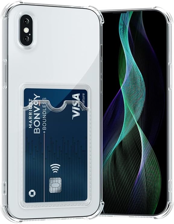 Ehr. iPhone XS Max Compatible Camera Protected Card Holder Corners Airbag Design Anti-Shock Transparent Silicone Case (Transparent, iPhone XS Max)