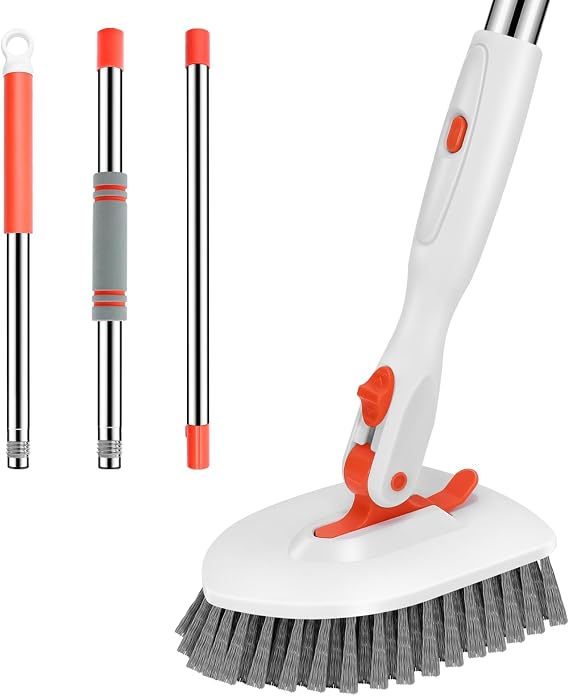 SetSail Floor Scrub Brush, Tile Tub Floor Scrubber, Orange | with 52-inch Adjustable Handle Multi-Angle Cleaning Locks at 45, 90, 180 for Bathroom Kitchen Walls Tub Tile