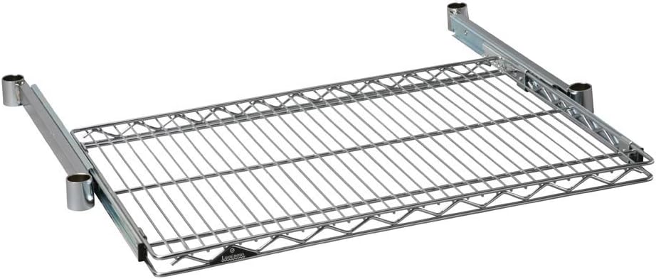 DOSHISHA Luminous Steel Rack Parts SR7645-S Sliding Shelf W x D 29.9 x 18.1 Inches, No Sleeves, Load Capacity of 33.1 lbs, Extends 9.1 Inches, Uses 1.0-Inch Poles, Rust Resistant Tabletop, Sturdy
