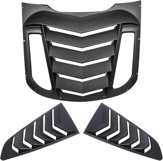 Rear & Side Window Louvers, Windshield Sun Shade Cover Compatible with Ford Mustang 2015-2023 in GT Lambo Style, Matte Black