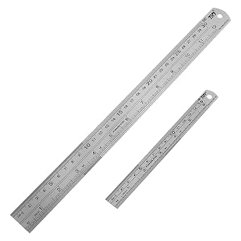 YYJ HOME Ruler 12 Inch (30 cm) and 6 inch (15 cm) Both Side Have Centimeters and inch Ruler, Stainless Steel Ruler 12 inch and Metal 6 inch, Drawing rulers, Measuring Ruler Silver