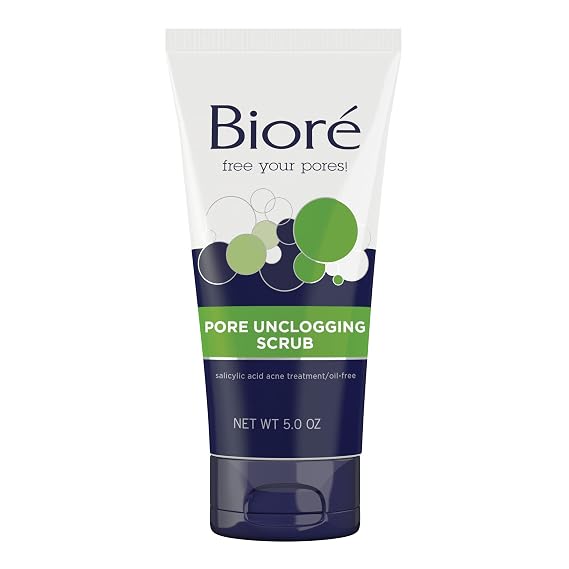 Biore Pore Unclogging Scrub, Removes Excess Dirt and Oils, Face Scrub, with Salicylic Acid, Oil Free, (HSA/FSA Approved), 5 Ounces