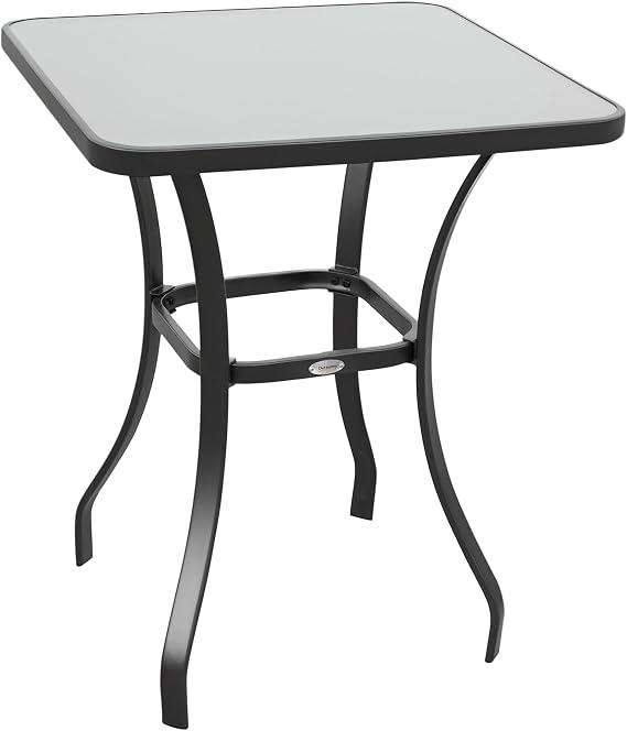 Outsunny 27" Square Bistro Table with Tempered Glass Tabletop