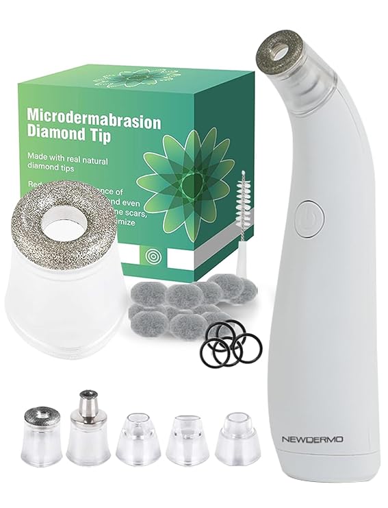 NEWDERMO 2-IN-1 Microdermabrasion Machine for Facial, Diamond Microdermabrasion Device USB Rechargeable (White) with Large Diamond Tip