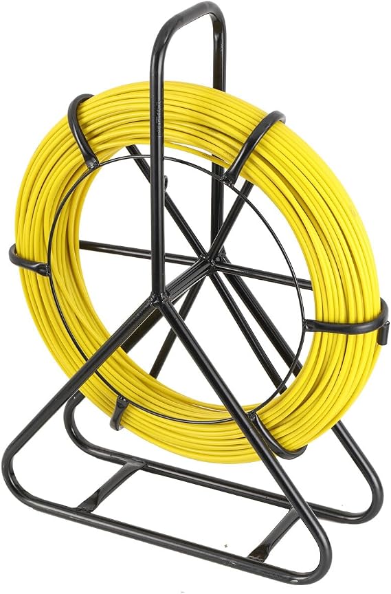 Fish Tape Fiberglass 6MM 328 FT Duct Rodder Fish Tape Reel Wire Cable Running Rod Cable Puller Fiberglass Fish Tape with Wheel Stand for Walls and Electrical Conduit
