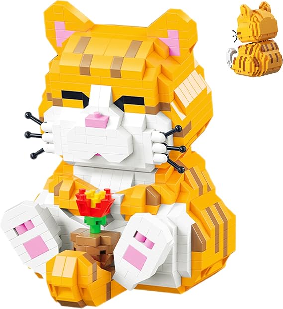 Orange Cat Building Blocks, Micro Building Sets for Adults & Kids (834Pcs)