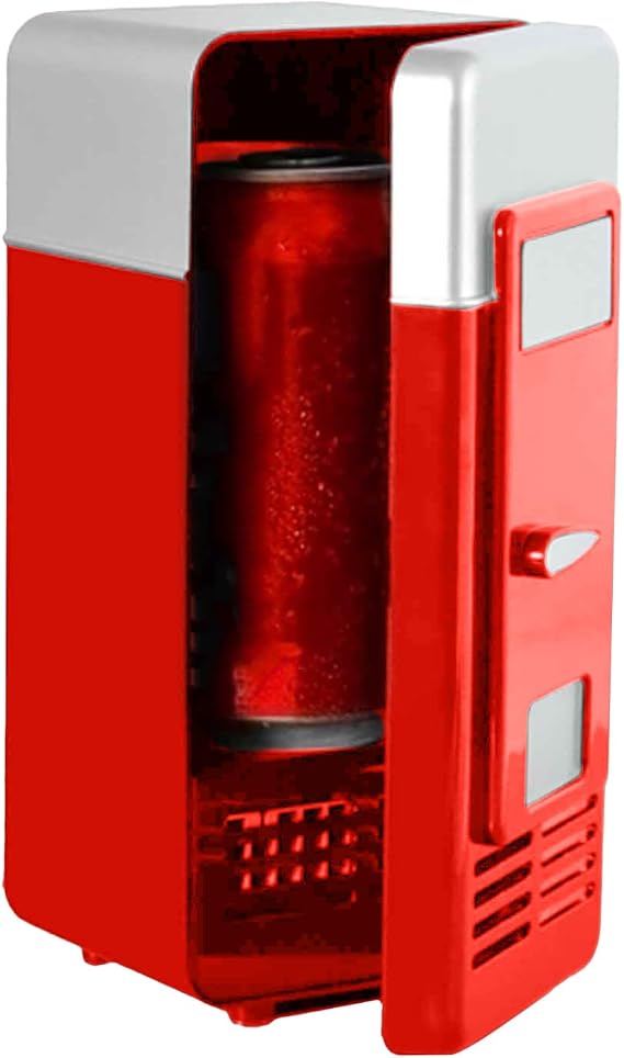 Small Refrigerator - Portable Drink Chiller, Mini Cooler with USB | Compact Warmer Refrigerator Unit, Plug-in Beverage Equipment for Girls and Boys Dorm Room Appliance, Personal Refresh Area, Desktop