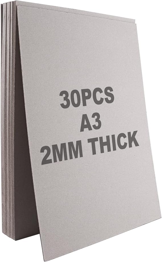 SHUESS A3 Greyboard 30 Sheets - 2000 Micron A3 (29.7 X 42 cm) Mount Board - Double-Side Grey Board - Thick Cardboard for Model Making, Thick 2 MM