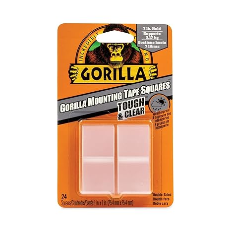 The Gorilla Glue Company 6067202 1" Double-Sided Tough & Clear Mounting Tape Squares 24 Count