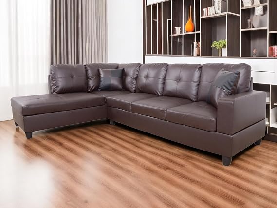 L Shaped Couch, Faux Leather Sectional Couches for Living Room, Modern Living Room Furniture Sets Sofa in 2PCS for Home/Office (A-Brown, Sofa+Left Chaise)