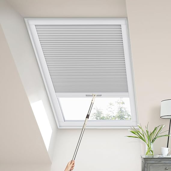 Blackout Window Blinds, Skylight Shades Window Cordless Cellular Shades Room Darkening Honeycomb Blinds for Roof Inclined Plane Room Windows - Custom Size (Grey)