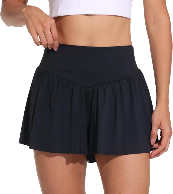 Blaosn Flowy Womens Athletic Shorts Workout Running Gym Yoga Active Casual High Waisted with Pockets Spandex Skort Summer