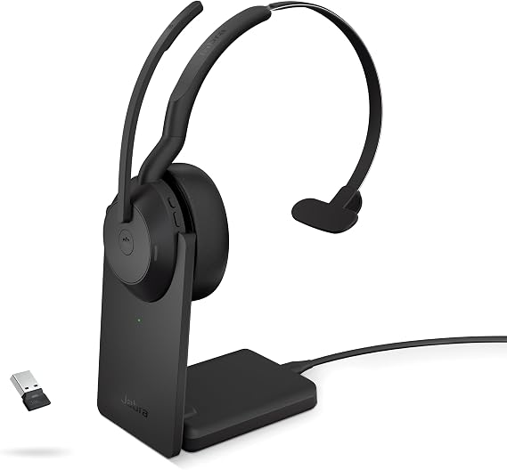 Jabra Evolve2 55 Stereo Wireless Headset with Charging Stand AirComfort Technology, Noise-Cancelling Mics & Active Noise Cancellation - MS Teams Certified, Works with Other Platforms - Black