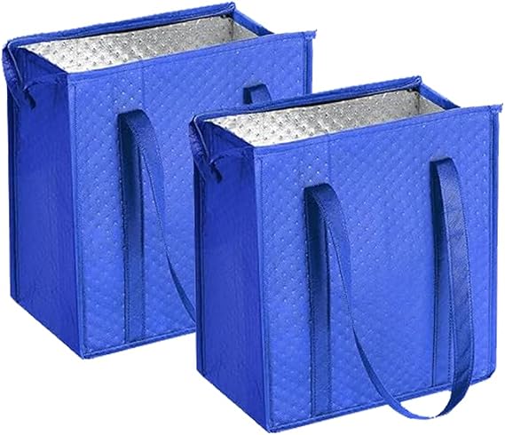 2-Pack 18L Blue Insulated Grocery Bags with Zipper