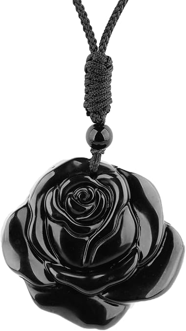 Black Obsidian Necklace Protection Pendant with Extended Bead Chain Healing Crystal Stone Amulet Necklace for Men Women