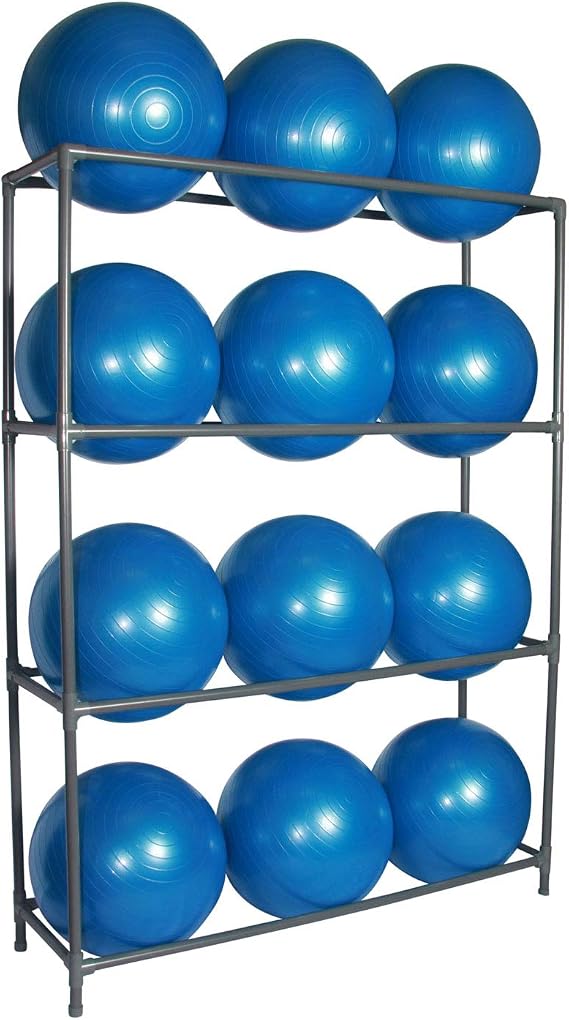 Fitness First 6-Ball Balance Ball Storage Rack, Freestanding Metal, Grey