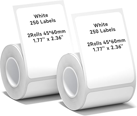 NIIMBOT B1 Label Maker Tape B21 Label Paper 4560 mm 125 Labels/Roll, White 2-Rolls