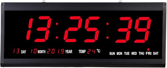 Rsobl 18.9 Inch Oversized LED Digital Wall Clock Large Display with Indoor Temperature Date and Day of Week,Electric Wall Clock/Calendar Timer Home Decor -Red