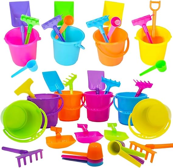 6-Pack Mini Beach Bucket Pail Playsets, Play Set Includes 1 Sand Bucket, 1 Shovel, 1 Rake, and 1 Scoop, Birthday Treats for Boys and Girls, Party Favors for Kids and Toddlers, 3" Inch