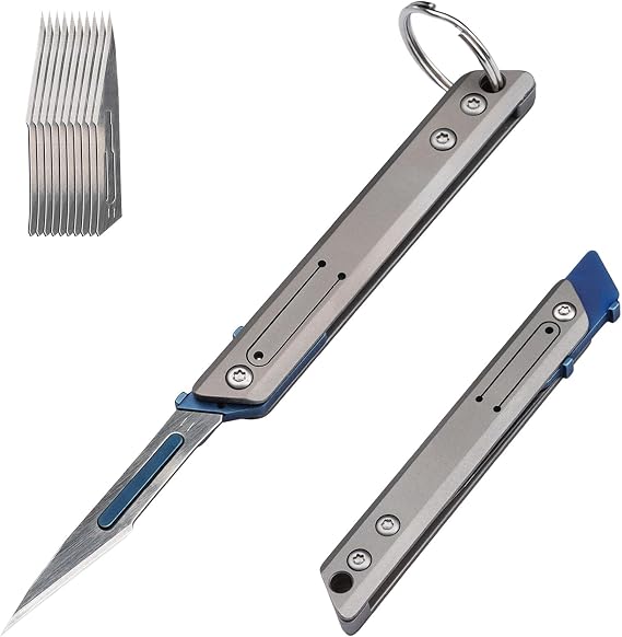 Titanium Folding Scalpel with 10#11 Blades Keychain EDC Knife, Sharp & Portable for Daily Use