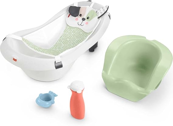 Fisher-Price Baby to Toddler Bath 4-in-1 Sling 'N Seat Tub with Removable Infant Support and 2 Toys, Puppy Perfection