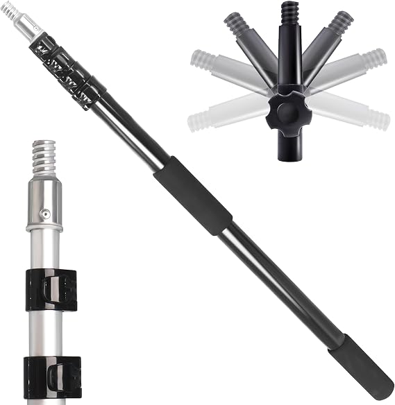 20FT Reach Telescopic Extension Pole, 3-12FT Multi-Purpose Extendable Pole with Universal Twist-on Metal Tip, Lightweight Sturdy Aluminum Paint Roller Extension Pole for Dusting Painting Cleaning