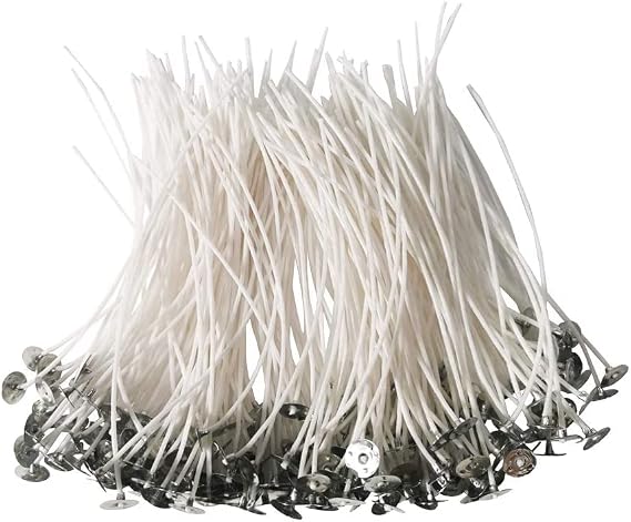 LTKJ 8 inch Candle Wick with Candle Wick Stickers Pre-Waxed 100 pcs for Candle Making