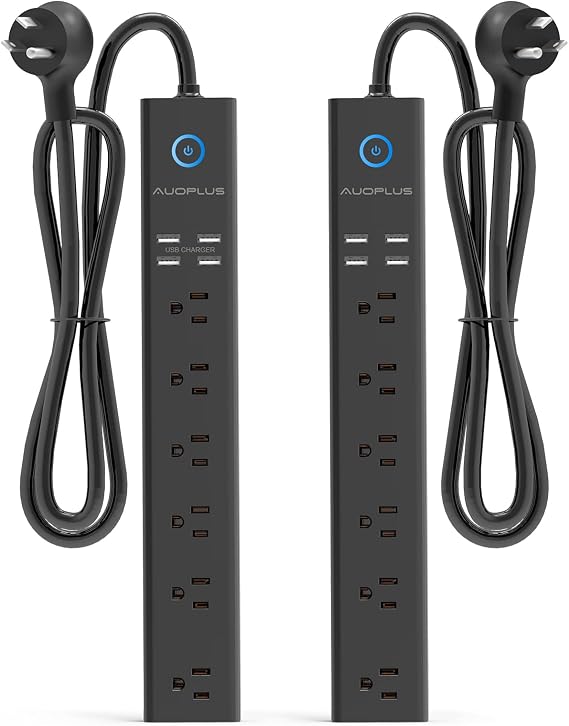 2 Pack Power Strip Flat Plug Surge Protector 6FT Long Extension Cords