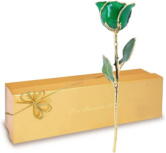 Forever Rose Hand-Dipped in 24K Gold, Emerald-Inspired May Birthstone with Sparkles, Real Rose in Luxury Gold Gift Box Perfect Ready to Gift for May Birthday or Any Occasion