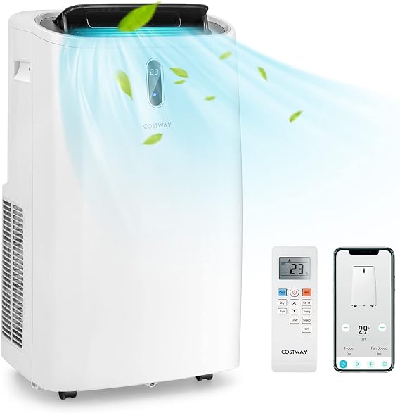 COSTWAY Portable Air Conditioners, 12000 BTU 4 in 1 AC Unit with Cool, Fan, Heat & Dehumidifier, Alexa Voice-Enabled,with WiFi Smart App