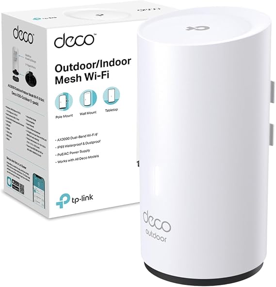 TP-Link Deco X50-Outdoor/Indoor Whole Home Mesh WiFi 6, IP65 Dust & Water Resistance, AI Driven Dual-Band WiFi Booster, Add on Another Deco Mesh Product for Extended Coverage, Works with Alexa