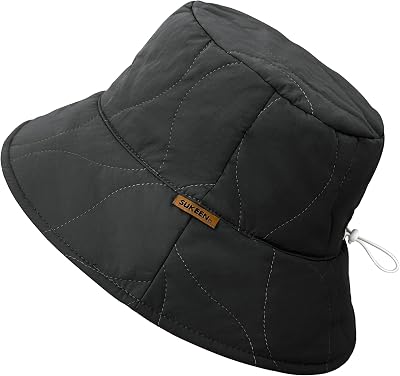 Sukeen Winter Bucket Hat Women Men Lightweight Cotton Filled Warm Hat Waterproof Adjustable Fisherman Hat for Hiking, Travel