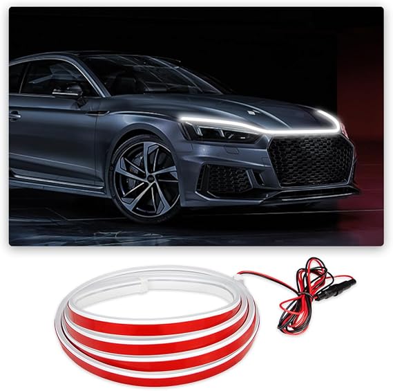 Ziciner Car Hood Light Strip, 59 Inch Flexible LED Strip Waterproof Auto Daytime Running Lights, Vehicle Universal Exterior LED Strip Accessories Fits for Car, Truck, SUV, etc (White)