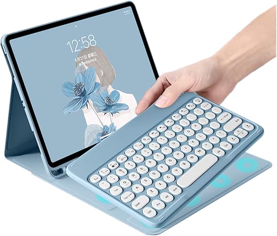 iPad 10th Generation Keyboard case iPad 10(2022) 10.9 inch case with Keyboard Cute Round Key Detachable Bluetooth Keyboard with Pencil Holder,Blue