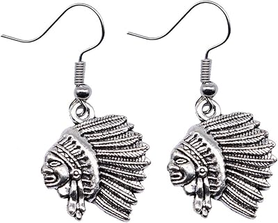 coadipress Native American Indian Chief Earrings for Women Unique Indian Warrior Chief Head Skull Western Cowboy Vintage Punk Dangle Drop Statement Earrings Jewelry Gifts