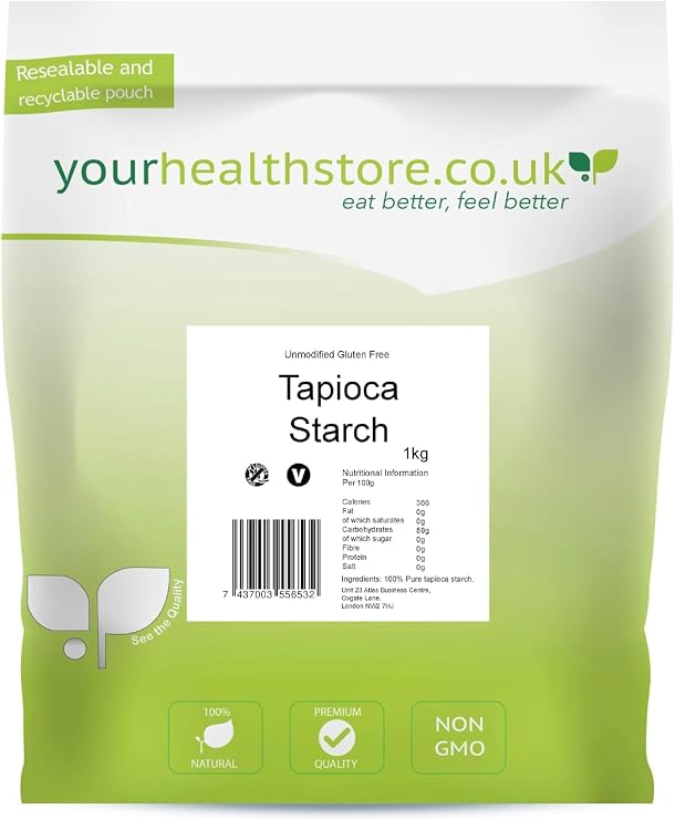 yourhealthstore Unmodified Tapioca Starch 1kg, Gluten Free, Non GMO, (resealable and recyclable pouch)