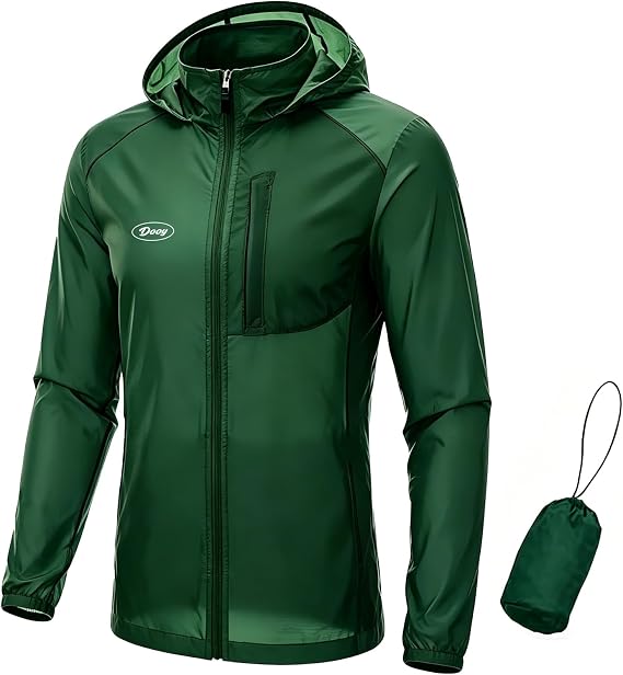 Mens Cycling Running Jacket, Lightweight Packable Hoodies with Storage Bag, Windbreaker with UPF 50+ Sun Protection,Outdoor Coat for Hiking, Biking, Travel, 80g