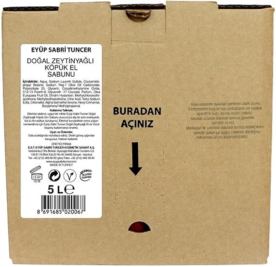 Eyüp Sabri Tuncer Doğal ZeytinYağlı Köpük Sabun 5 Lt Bag In Box Endüstriyel