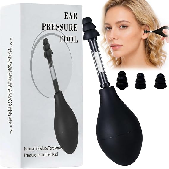 Ear Pressure Relief Device, Tinnitus Relief Device, Equipped with 3 Sizes of Earplugs, Relieves Tinnitus Caused by Airplanes and Reliever Tension by Balancing Inner Ear Pressure, Ideal for Flying