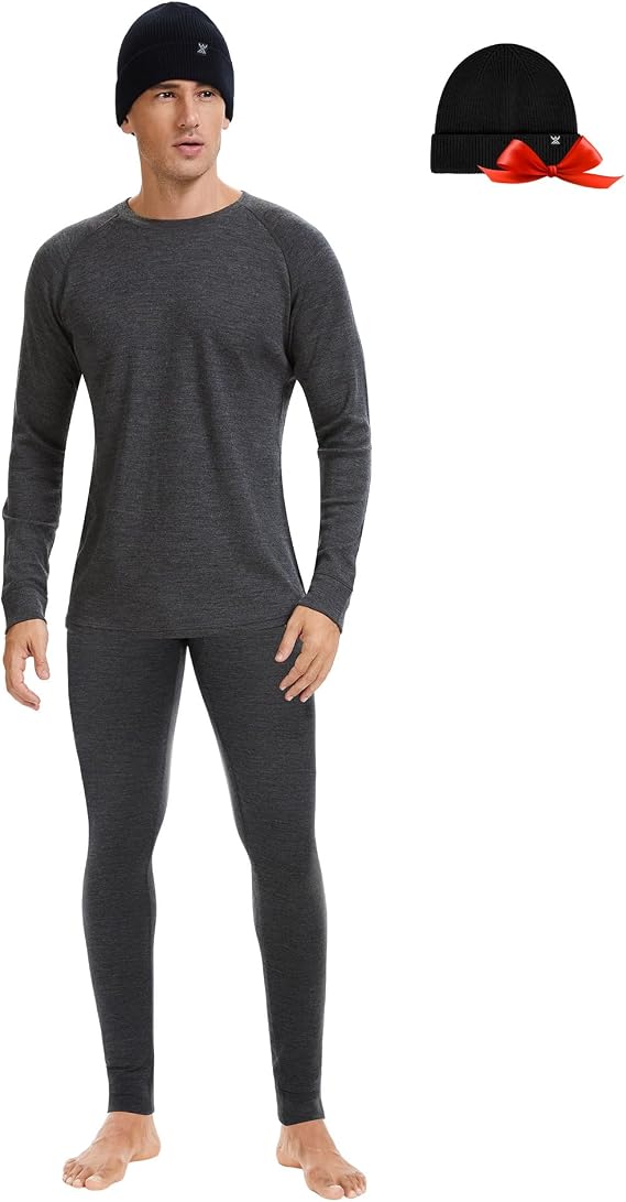 Men's 100% Merino Wool Base Layer & Beanie Gift Set
