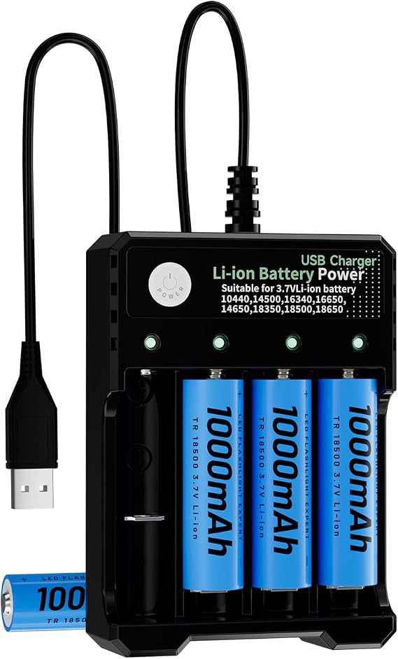 4-Slot 18500 Battery Charger Button Top Set for Flashlights,Universal 3.7V Batteries Charger for 18500 26650 21700 14500(No Suitable for nimh & Other 1.5V Batteries)