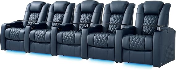 comfiroom Top-Grain Leather Home Theater Seating, Dual-Motor Power Recliner