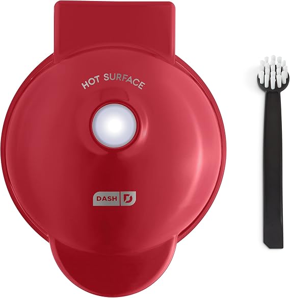 Dash Deluxe Mini Waffle Maker- Compact, Easy-to-Clean Breakfast Appliance - Convenient Cord Wrap - Cleaning Brush Included - 4-Inch - Apple Red