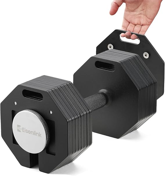 Eisenlink Variable Dumbbell, 8.8 - 79.4 lbs 4 - 36 kg, 4.4 lbs 2 kg, Adjustable Up to 17 Levels, Octagonal Model, Pure Steel, For Household Use, Up to 70.8 lbs 36 kg, Easy to Use On The
