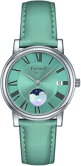 Tissot Womens Tissot Carson Premium Lady Moonphase Swiss Quartz Watch, Blue, Leather, 16 (T1222231635300)