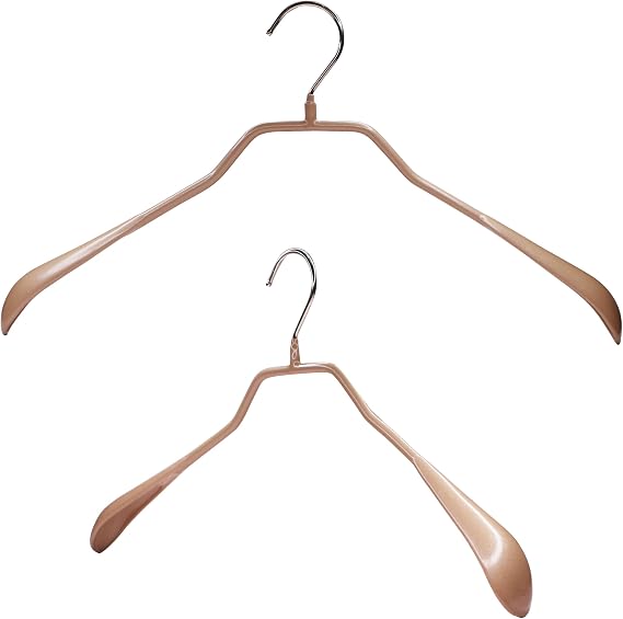 MAWA by Reston Lloyd, BodyForm Series,Non-Slip Metal Clothing Hanger for Suits, Dresses, Shirts, 1.5 inch Wide Shoulder, 360-degree Rotatable Hook Style 42/L, Set of 2, Latte
